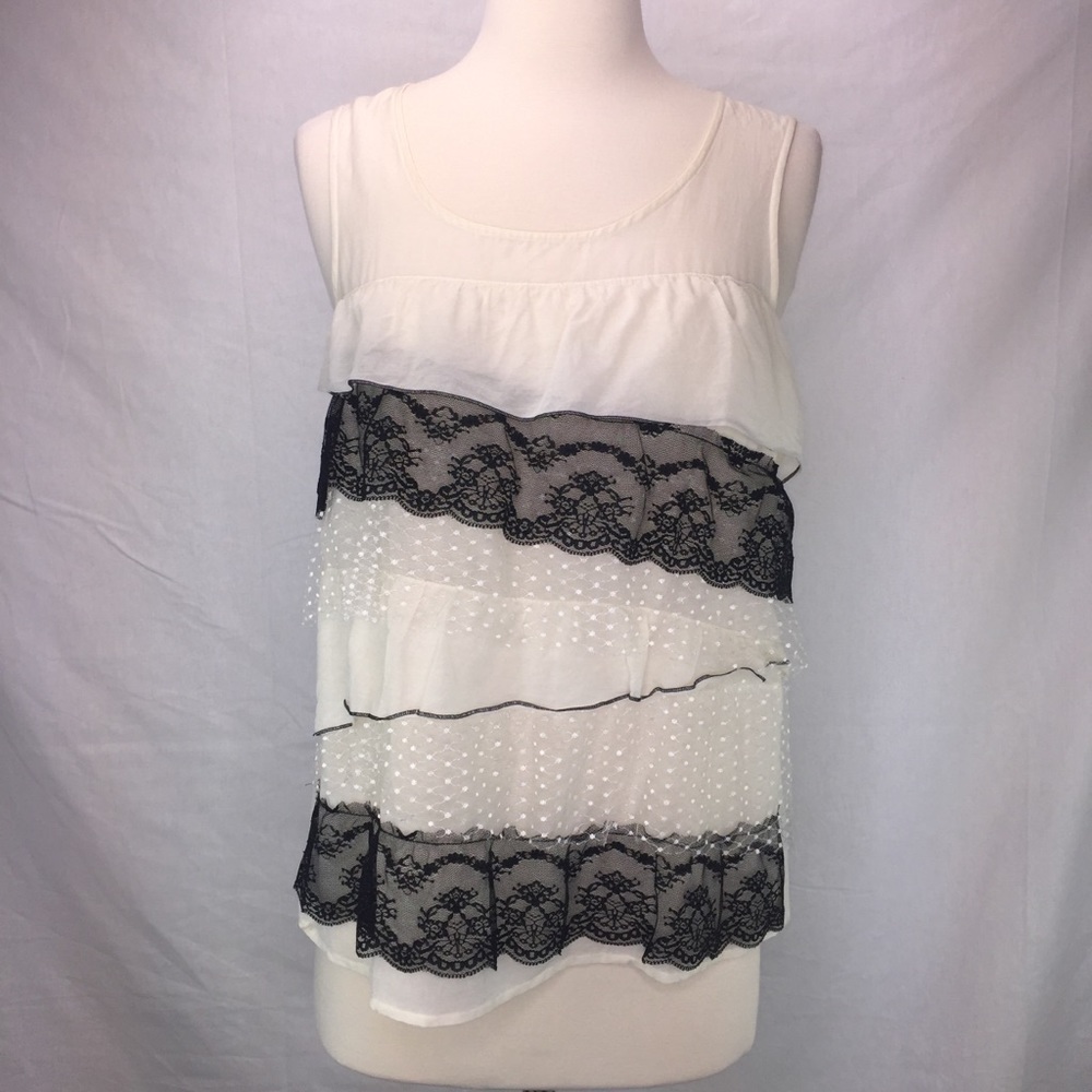 Loft Ann Taylor White & Black Lace Tank Top  XS